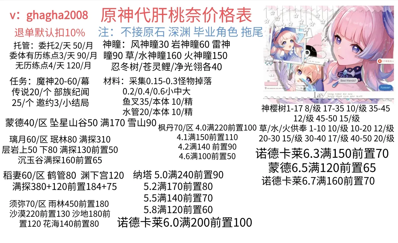 原神代肝价格表